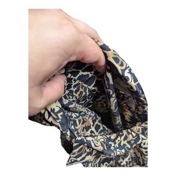 Vtg 1990s Elisabeth Black Tan Leopard Print 100% Silk Button Up Tunic Blouse 2X - Picture 3 of 4